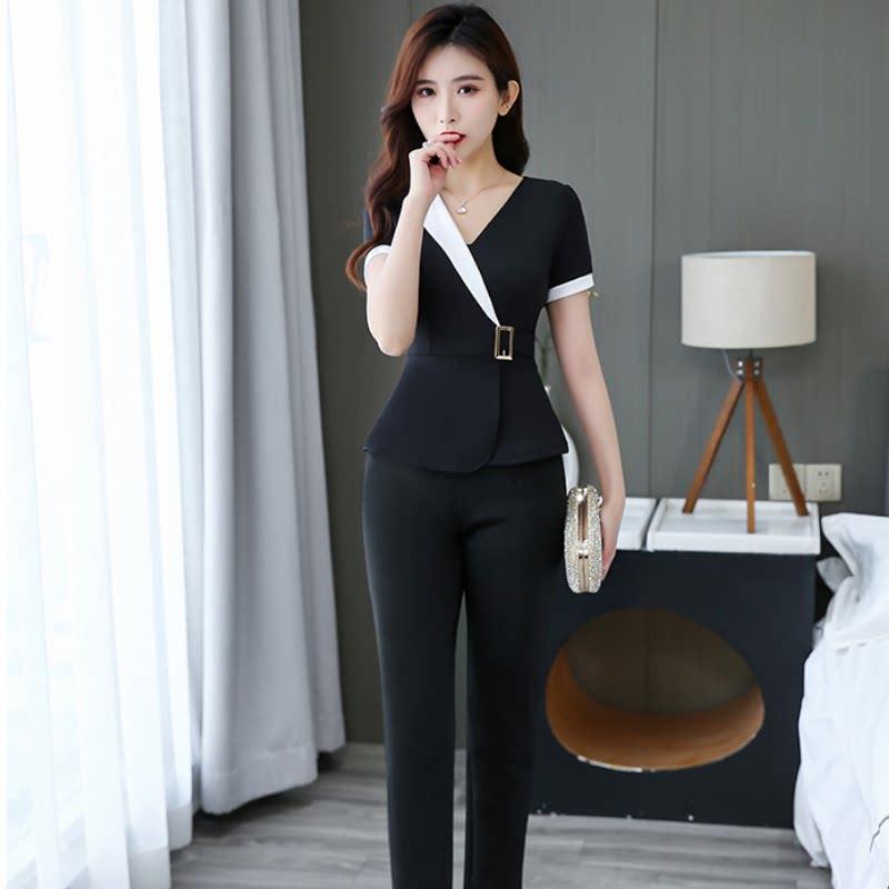 沐足技师工作服女短袖长裤足疗店按摩技师服裤子套装前台酒店工衣
