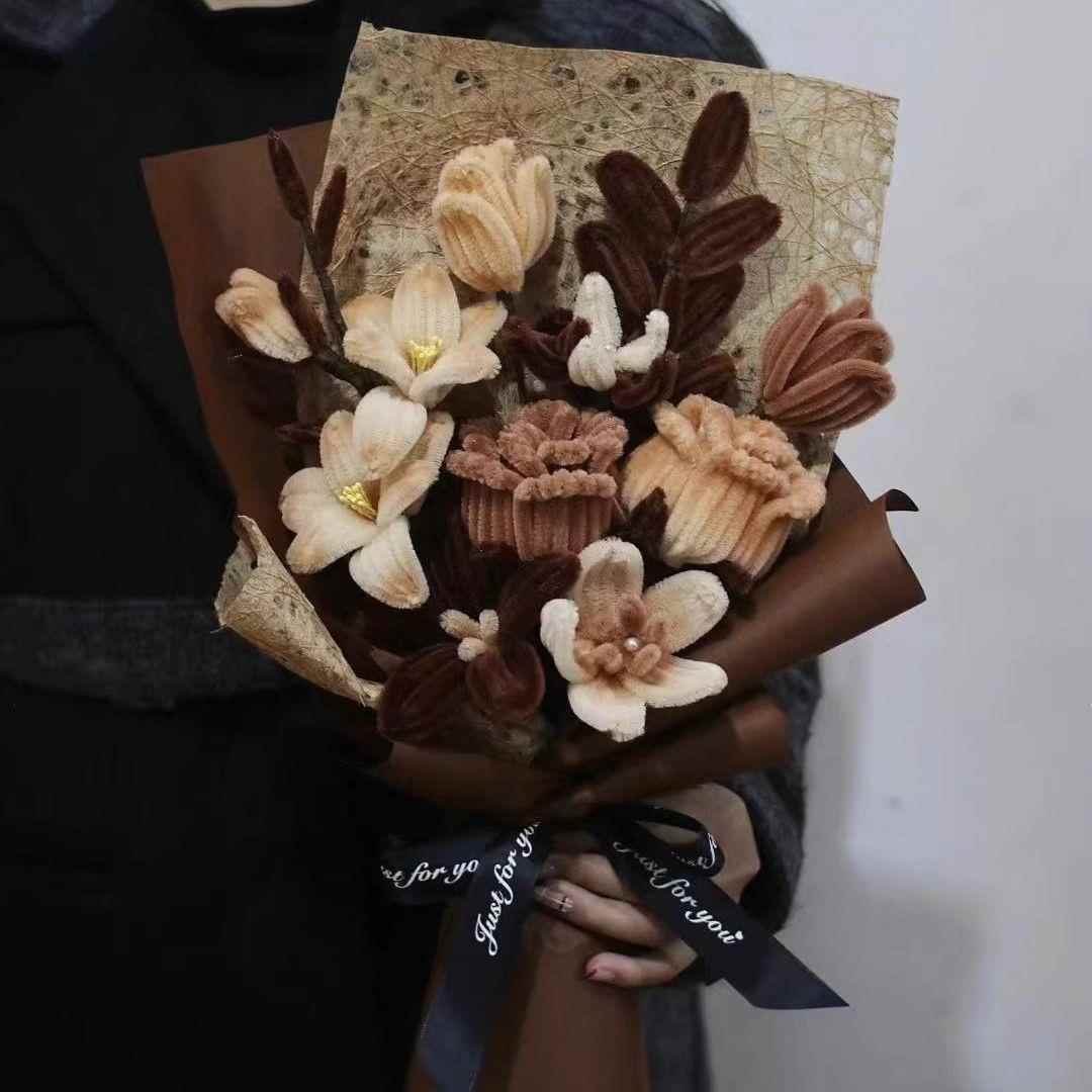 情人节扭扭棒覆古干 干枯百合玫瑰花束手工自制作编织diy材料包礼