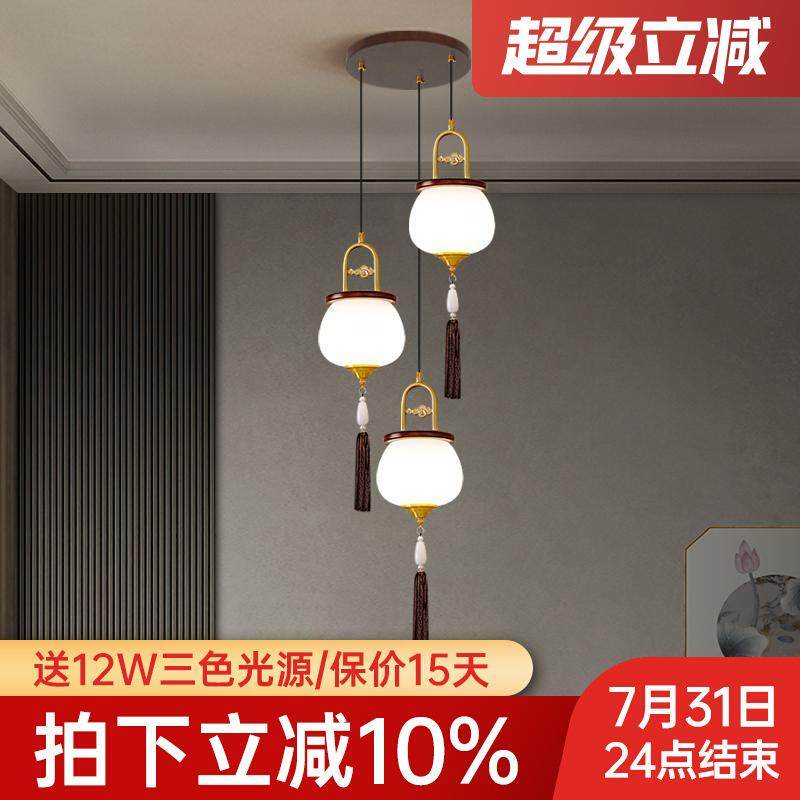 新中式实木小吊灯单头创意吧台楼梯床头吊灯茶室书房灯具玄关灯