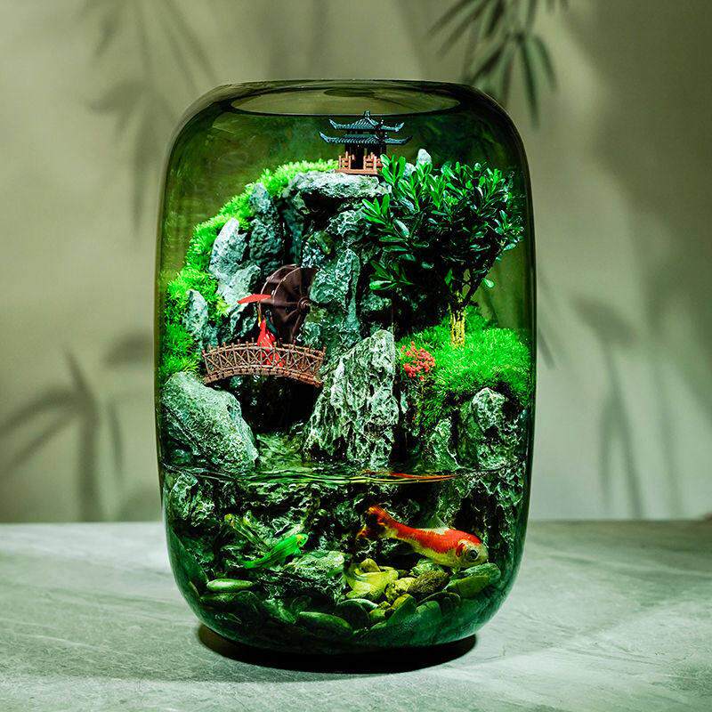 时来运转创意流水培鱼缸苔藓微景观生态瓶办公室桌面摆件生日送礼