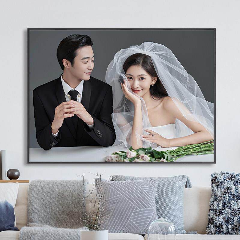 婚纱照相框挂墙打印大尺寸结婚相片制作挂画 画定制窄边实木相框