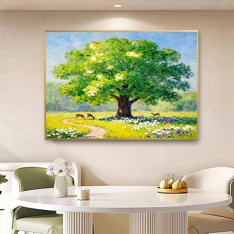 客厅大树装饰画沙发背景墙上挂画风景树绿色森林招财过道餐厅壁画