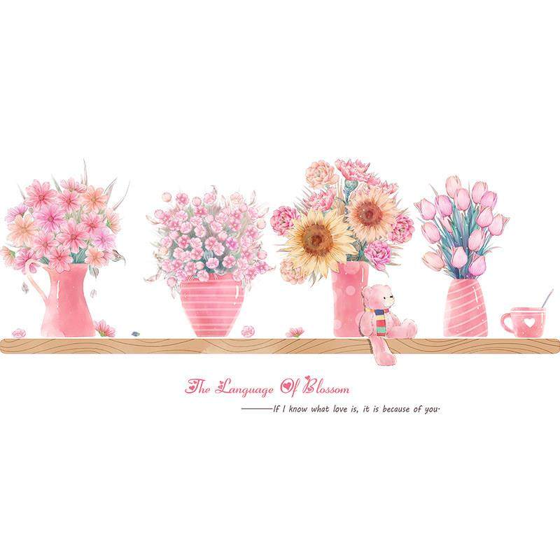 植物墙面装饰房间布置卧室贴纸墙贴ins少女粉色墙纸自粘花瓶贴画,家居饰品,软装墙贴,淘宝优惠券,粉丝福利购,淘宝优惠卷