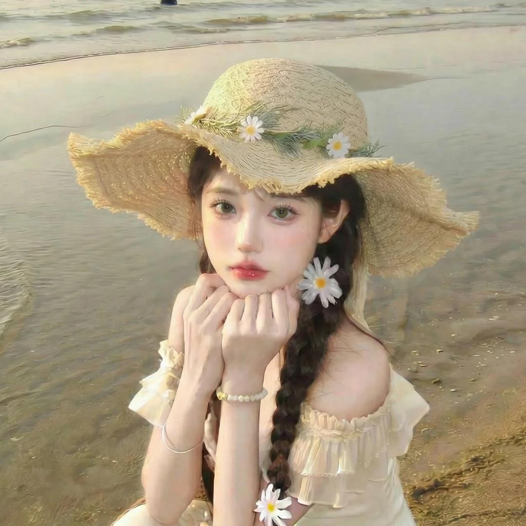新款小雏菊波浪形度草帽假风草帽女夏季海边大帽簷防晒遮阳帽沙滩