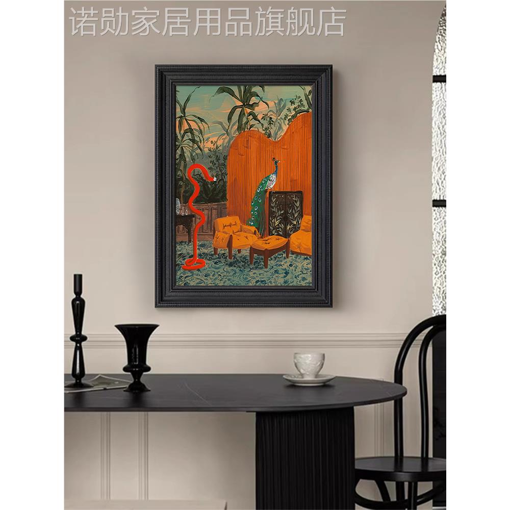 新款法式中古吉祥孔雀卧室客厅装饰挂画静物风景玄关艺术壁画手绘图片