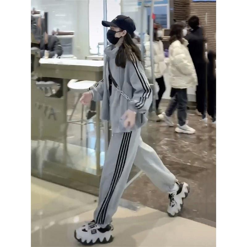 欧洲站休闲运动套装女2026新春秋纯棉大码跑步连帽卫衣外套两件套