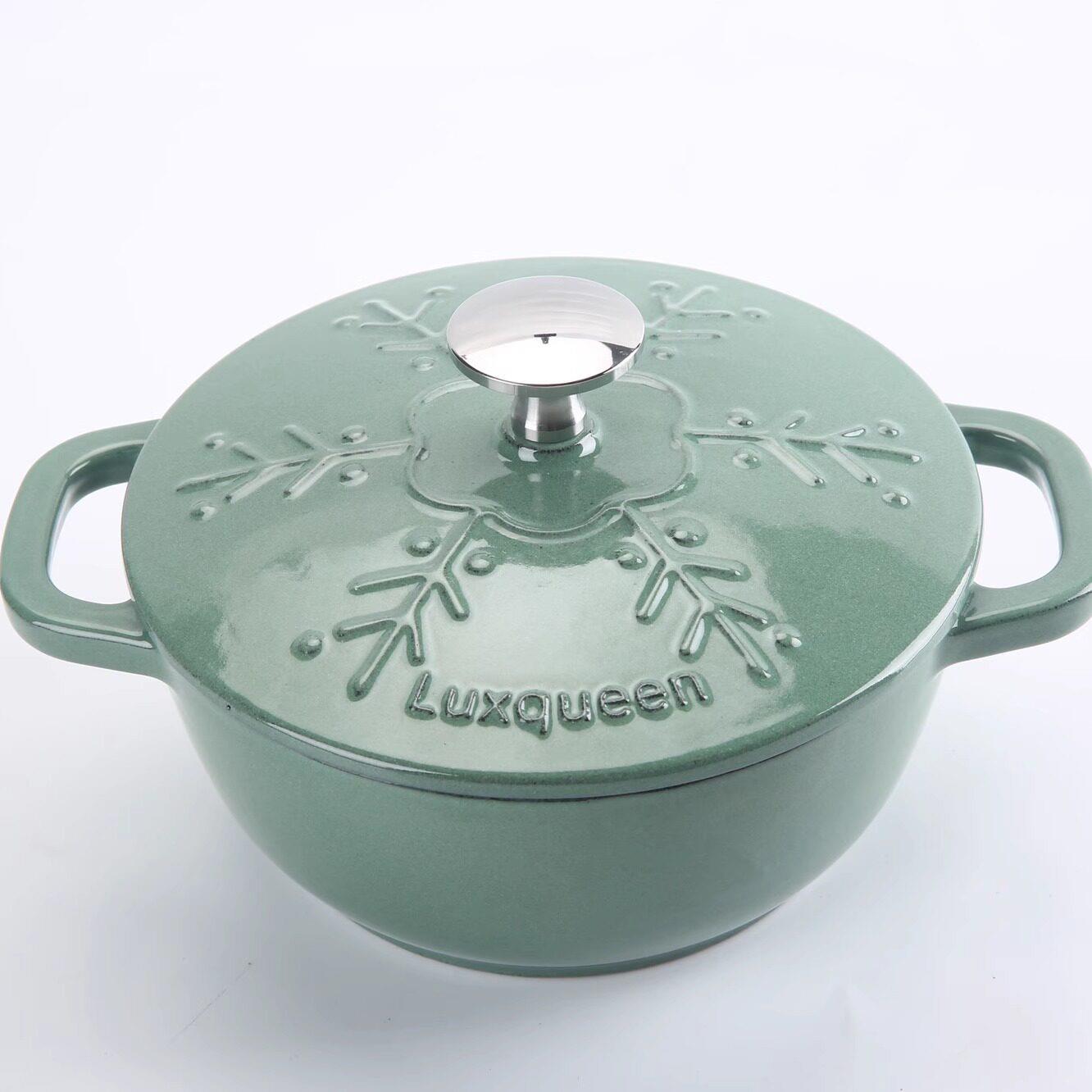 luxqueen美味女王黑底釉16cm冰凌花内缎黑釉面铸铁珐瑯锅