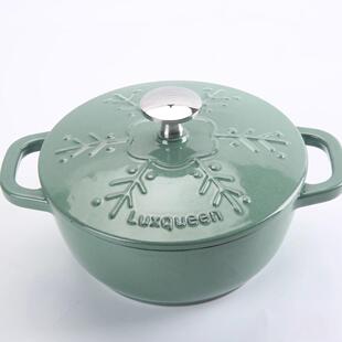 luxqueen美味女王黑底釉16cm冰凌花内缎黑釉面铸铁珐瑯锅