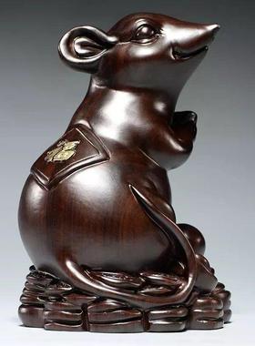 【厂家直销】实木木雕老鼠摆件十二生肖风水木质鼠家居装饰红木工