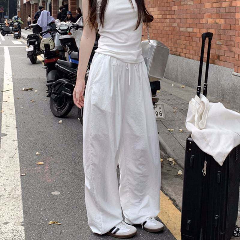 小个子裤子美式速干 干阔腿裤女夏季薄款白色高腰显瘦工装休闲 直