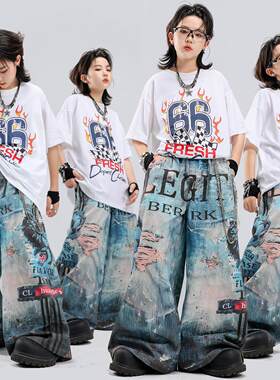 街舞儿童潮服嘻哈宽松夏季男童hiphop炸街套装女童潮流舞蹈演出服