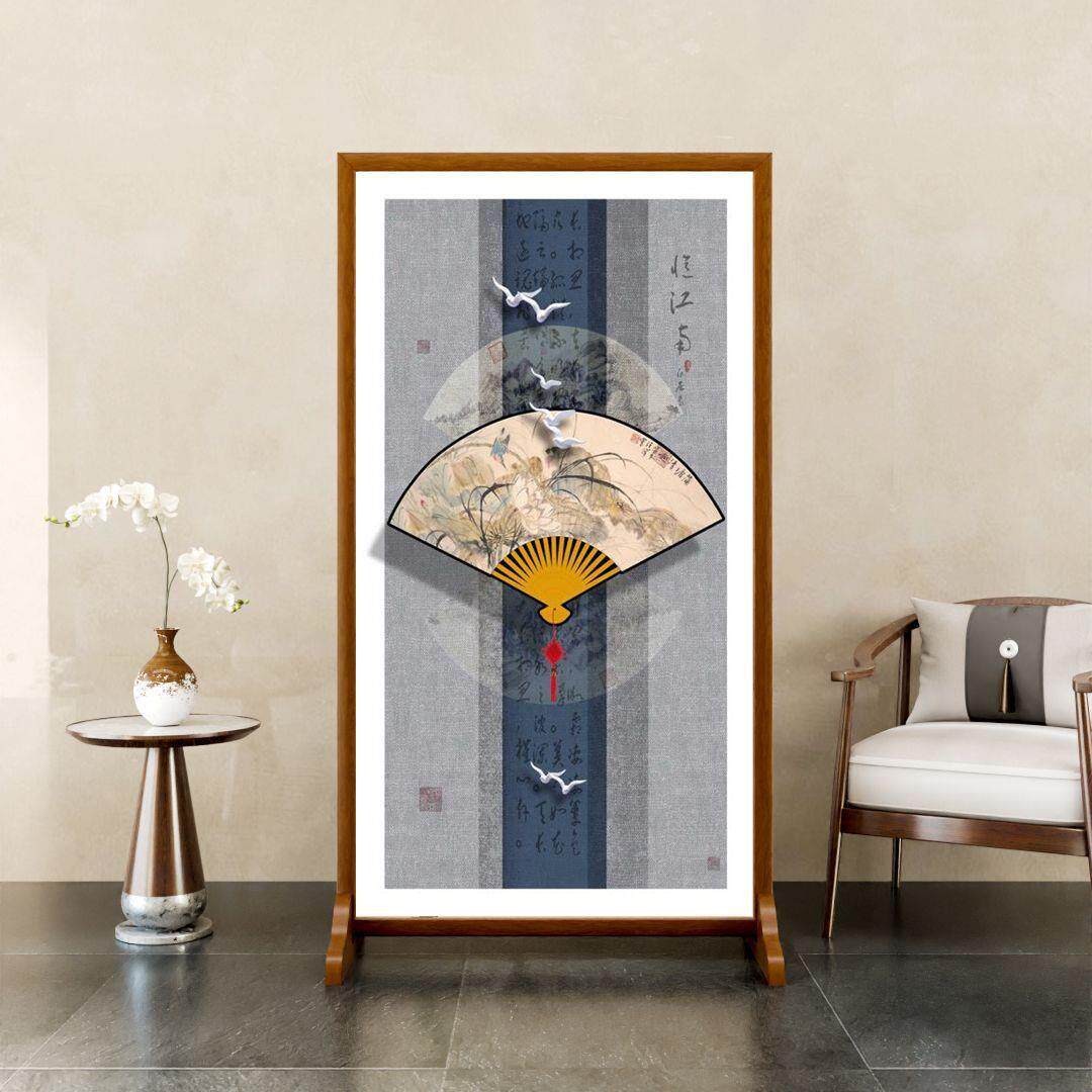 现代屏风隔断新中式简约进门客厅装饰遮挡玄关布艺家用艺术屏座屏