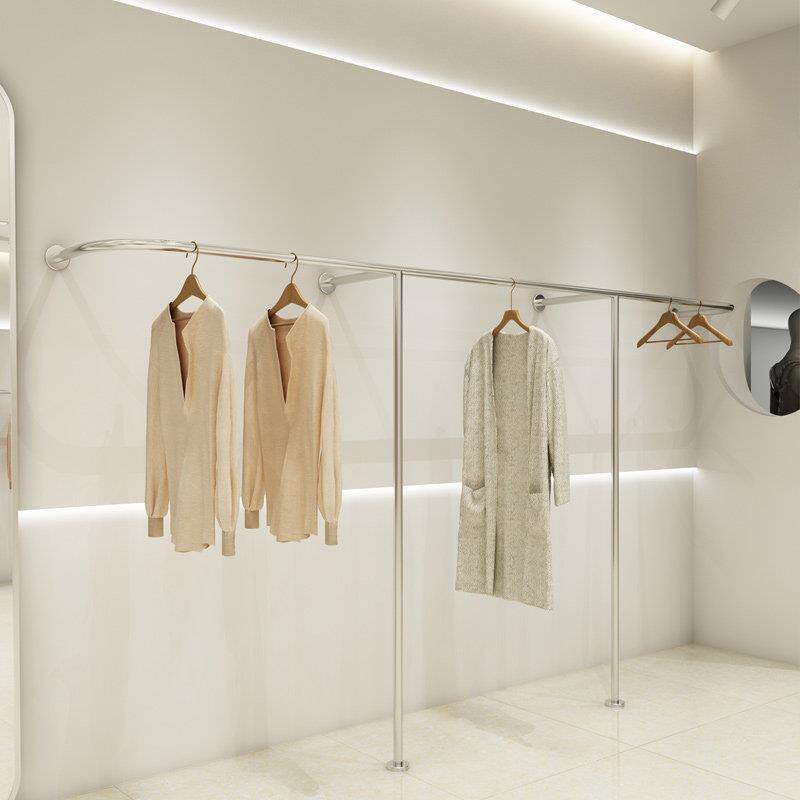 展阁不锈钢服装店展示架上墙挂衣架女装店货架衣服架子挂衣杆墙壁