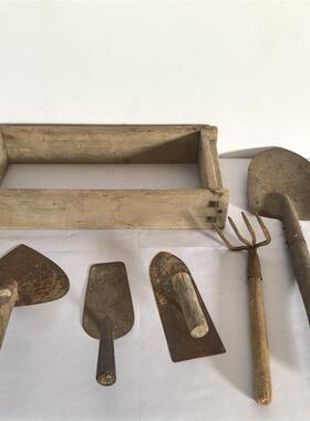 民俗老物件土坯砖瓦模具铲子抹子泥耙泥瓦匠盖房工具怀旧装饰道具