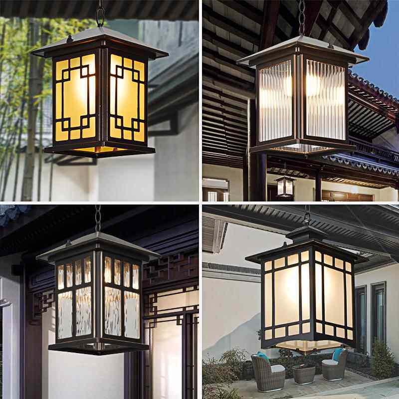 新中式户外复古吊灯庭院别墅室外屋簷入户大门防水庭院灯笼灯吊灯