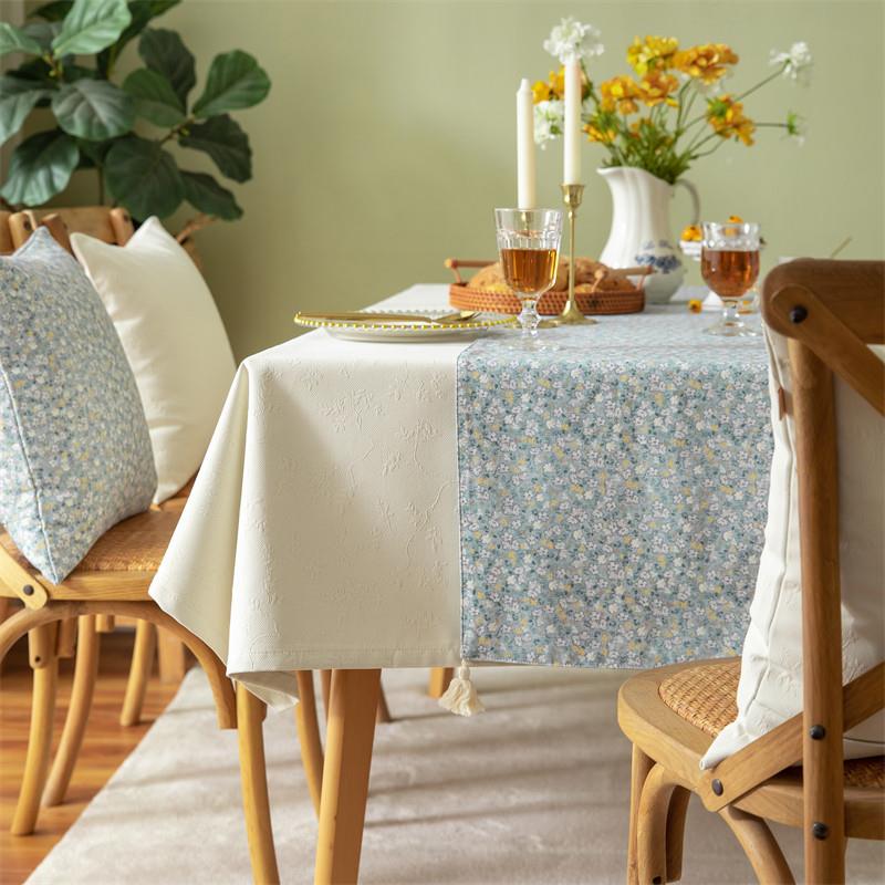 小碎花法式文艺风棉麻提花布艺轻奢氛围感餐桌茶几布桌布桌旗定制