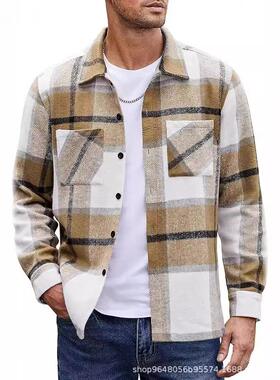 Men's warm checkered thick shirt jacket