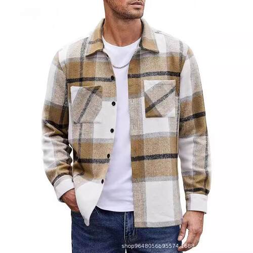Men's warm checkered thick shirt jacket