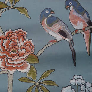 新中式花鸟高精密提花面料沙发布坐垫抱枕红木家具织锦缎面料批发