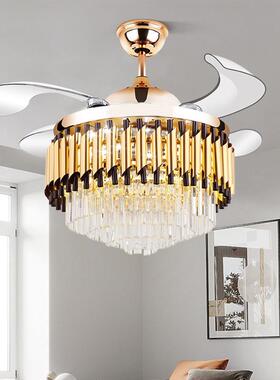 式隐形水晶风灯轻奢卧室厅水晶餐吊灯美式复1古客欧厅吊扇扇灯