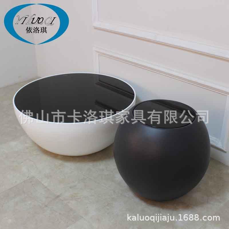 北欧圆形玻璃烤漆大碗茶几简约创意储物时尚玻璃钢小户型沙发茶几