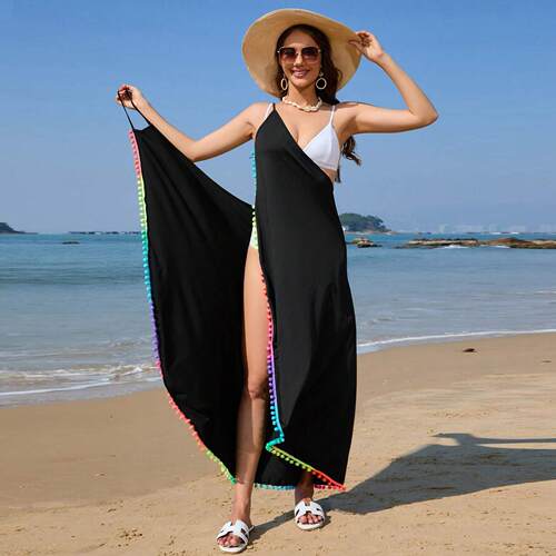Strap, colored ball, tassel, bikini top, stunning beach
