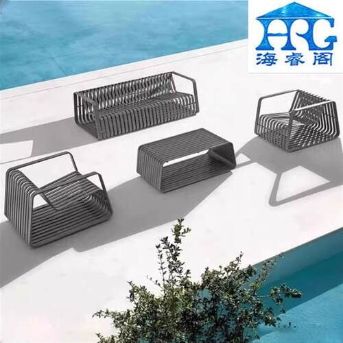 花园庭院极简铝合金沙发酒店小区设计师休闲家具露台防水户外沙发