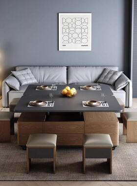 北欧功能升降几多变茶餐桌两用一体式折叠缩小户型饭桌收纳伸FLA