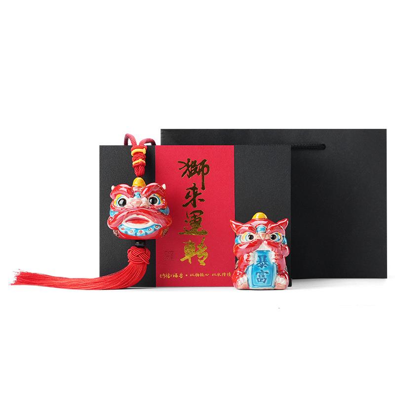 国潮陶瓷狮子家居客厅摆件交趾陶办公桌醒狮挂饰店铺开业伴手礼品
