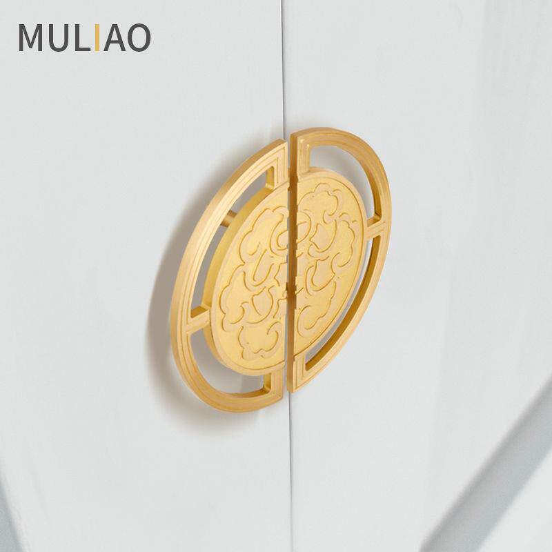 新中式柜门纯铜把手简约轻奢古典金色黄铜半圆酒柜橱柜子纯铜拉手