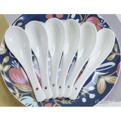6pcs /set, White Bone China Soup Spoon, Ceramic Table