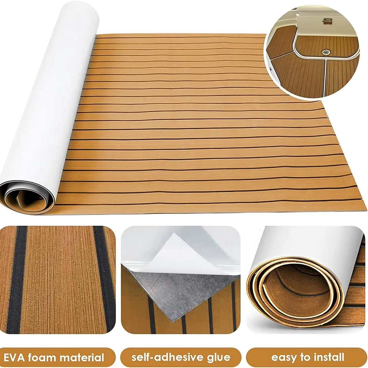 优质EVA棕黑路亚艇防滑垫船用装饰甲板垫RV房车地板户外游艇地垫