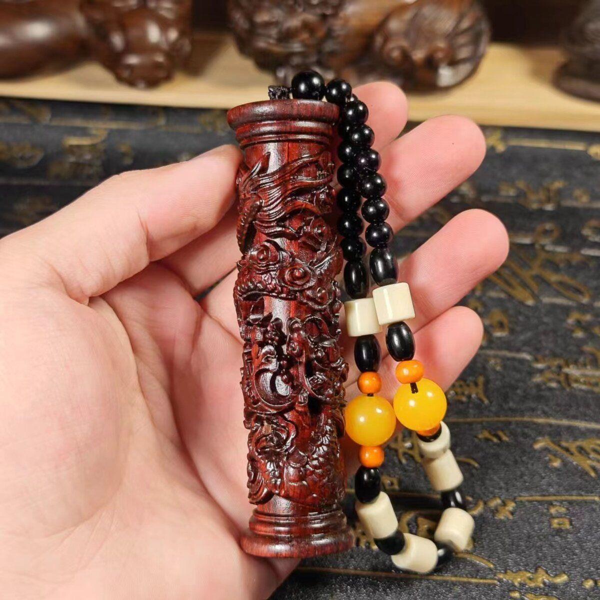 10厘米小叶紫檀木精雕生肖龙实心工艺品手把盘龙柱客厅家居装饰品