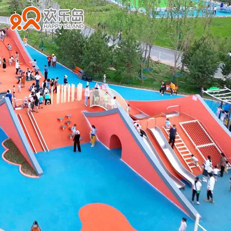 公园不锈钢滑梯高塔造型无动力游乐设备儿童乐园规划组合滑梯设计