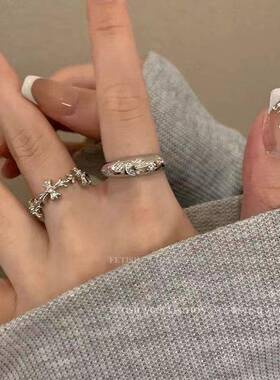 小众冷门戒指女学生党冷淡风~色锆石十字架女小众设计ins轻奢食指