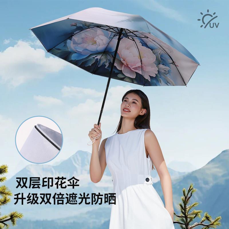 宝丽姿双层防晒遮阳伞折叠可携式复古抗UV双面花晴雨两用