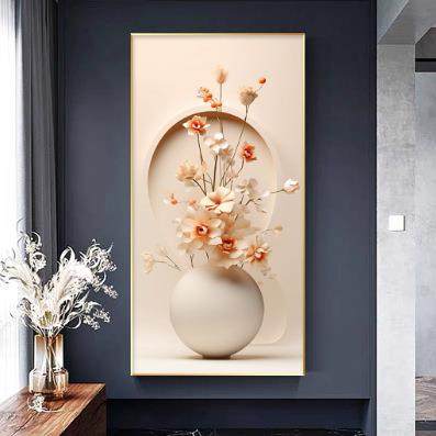 极简玄关装饰画植物花卉立体空间延伸过道走廊入户墙面挂画奶油风