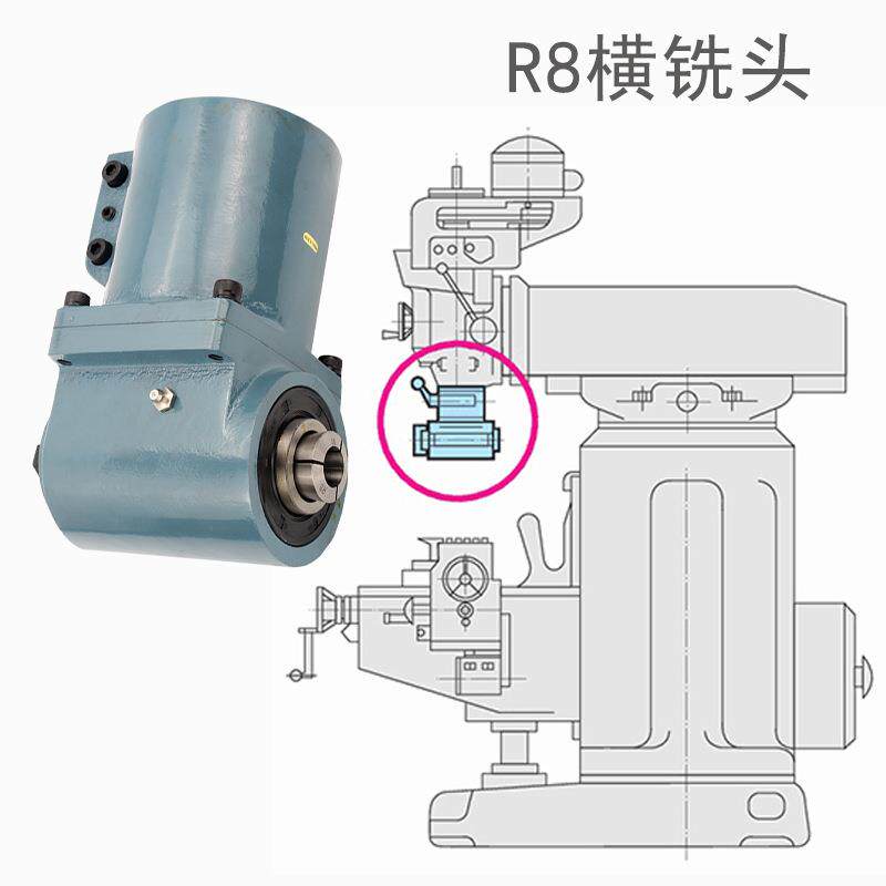 炮塔铣床R8侧铣头立式变卧式铣头装置90度侧铣角度头铣床配件图片