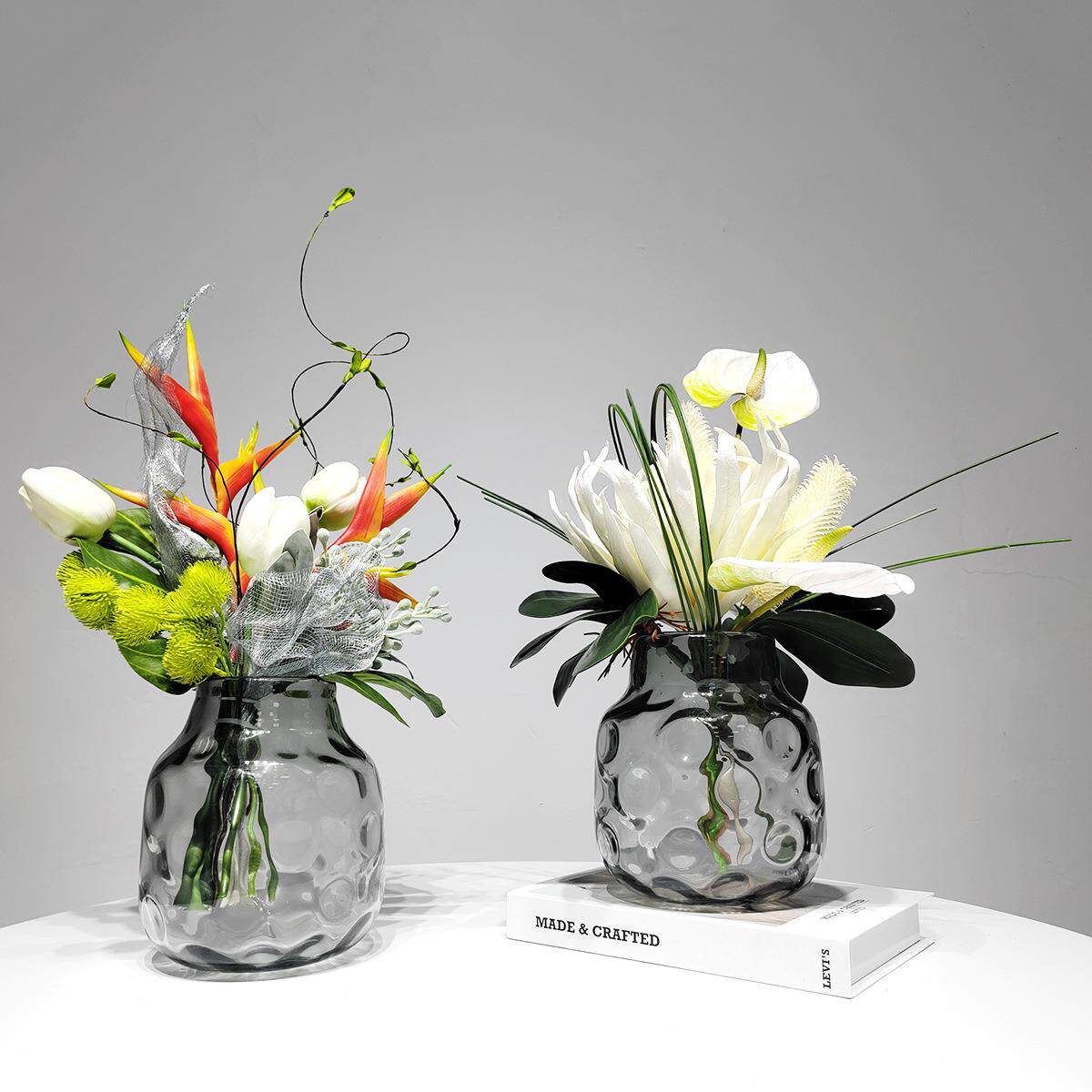 现代轻奢仿真花艺摆件绿植花束玻璃花器摆花洽谈桌茶几餐桌装饰品