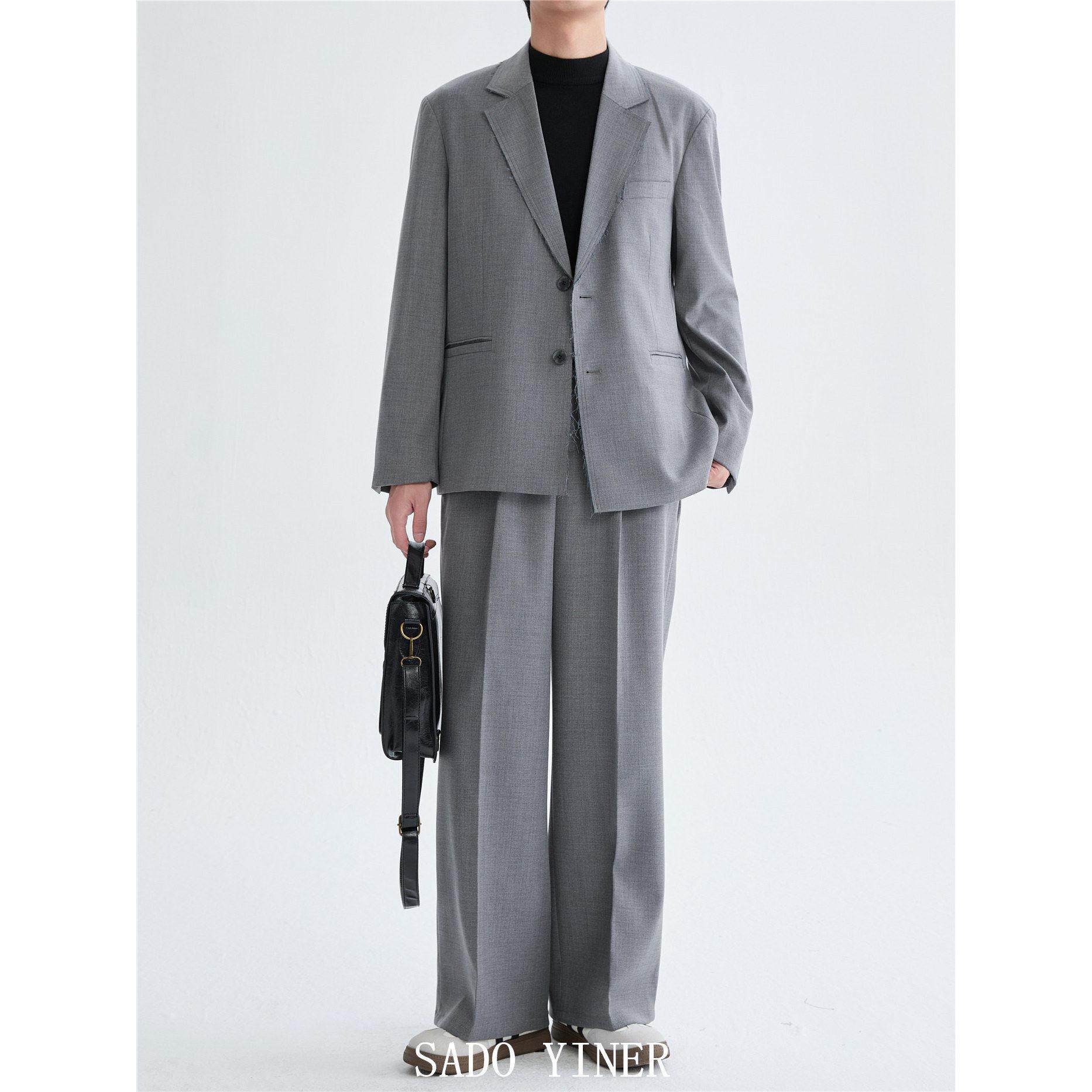 SADO YINER老钱风高级感新款两粒扣休闲西服套装男士休闲两件套