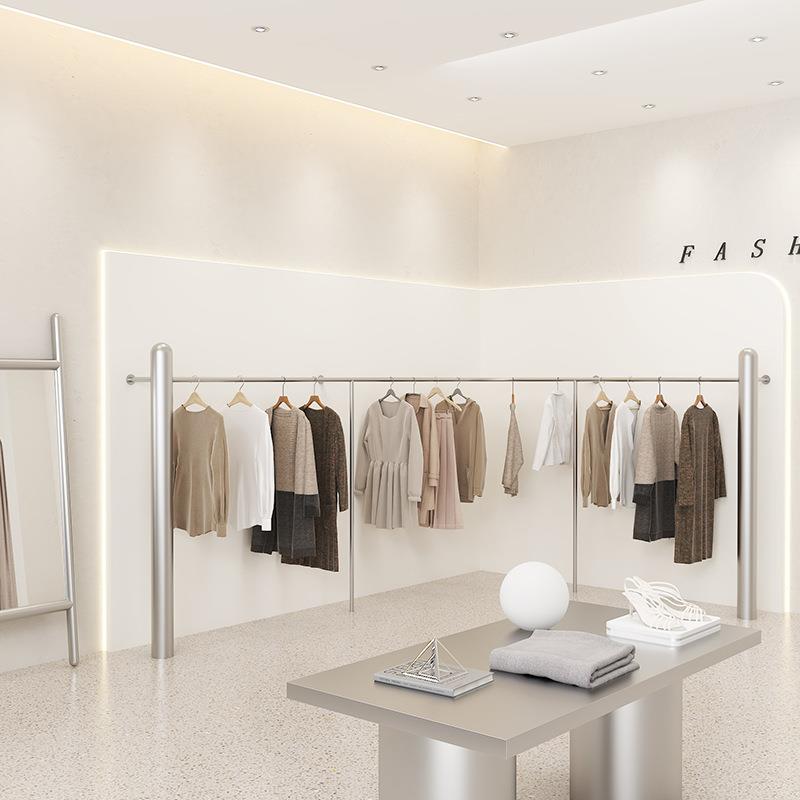 服装店展示架不锈钢上墙挂衣杆女装店时尚简约落地式货架陈列道具