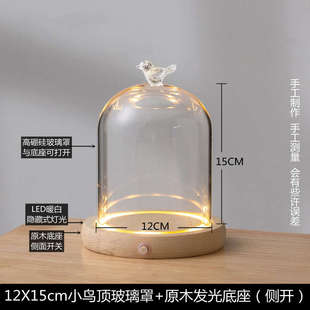 创意永生花顶饰玻璃罩人偶手办盲盒 火树银花小夜灯 侧开发光摆件