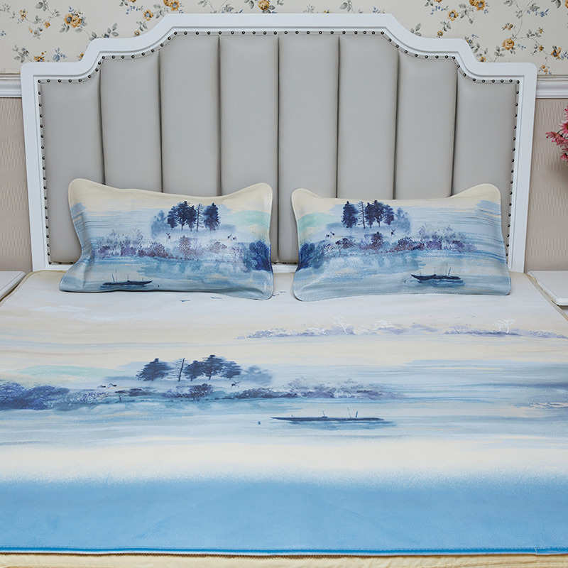 皮彩绘1花纹层软席床垫8m牛皮凉席席子.水墨印花头水牛蓝色米