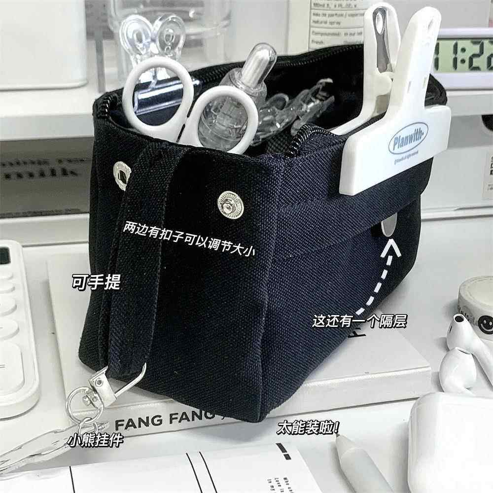 초등 및 중등 학생을위한 간단한 단색 대용량 연필 가방 고급 대학 스타일 편지지 보관 가방 학습 연필 케이스