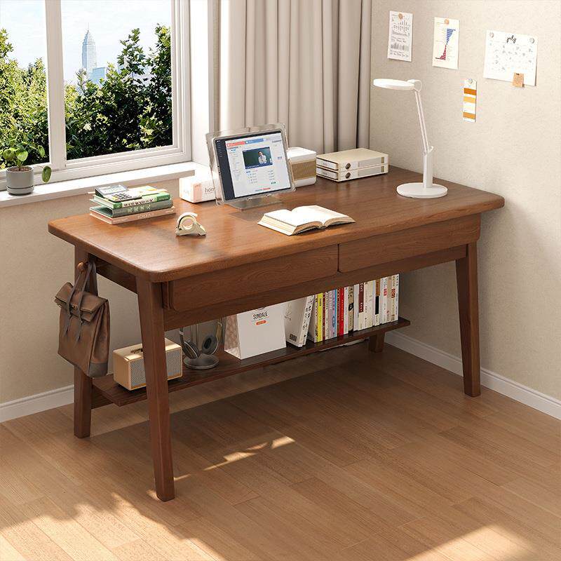 实木书桌学生家用学习桌写字台小户型一体靠墙小桌子带抽屉电脑桌