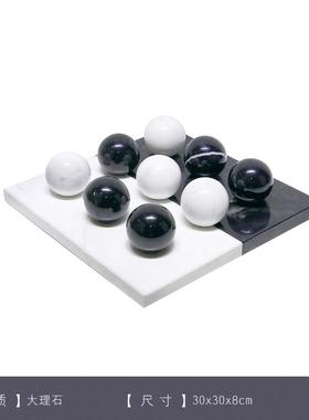 客厅软装饰品摆件样板间配饰创意家居书房极简欧式大理石棋盘象棋