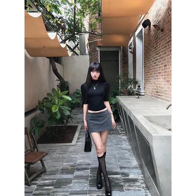 【下周六】女夏设计感西装裙辣妹短裙灰色低腰半裙A字包臀半身裙