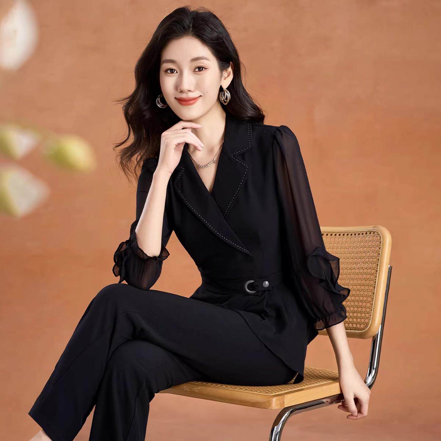 蓓罗拉减龄轻薄长袖职业两件套女2026新款高级感长袖西装时尚洋气