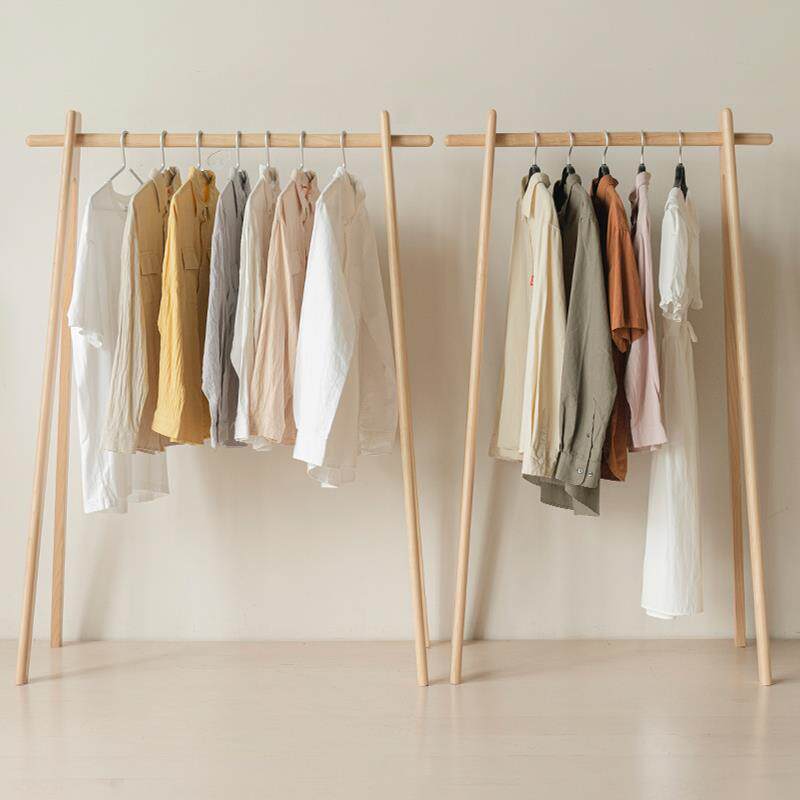 简约挂衣服装店女店装木店落地实木挂衣架民酒原宿简约衣帽架高颜
