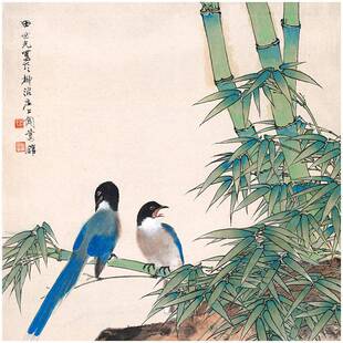 家定国画画芯高清艺术微喷花厂鸟翠双寿图字竹画装YL202302裱制